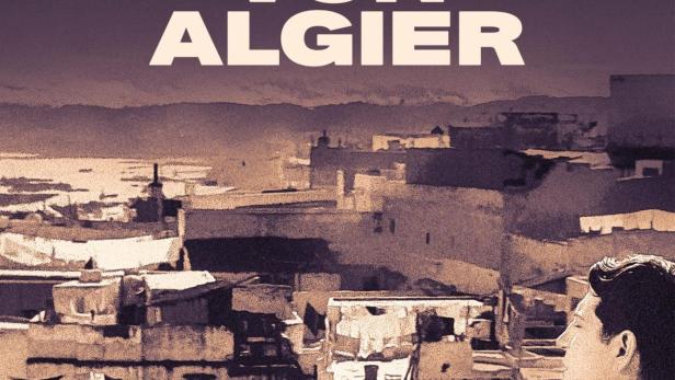 Das Filmplakat für „Pépé le Moko – Im Dunkel von Algier“ zeigt einen Mann vor der Skyline von Algier.