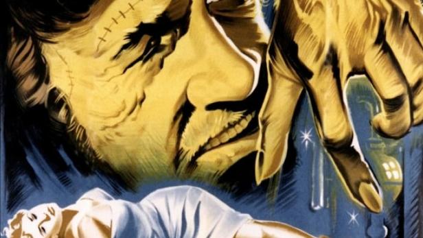 Das Filmplakat für „Frankenstein: Frankensteins Rache“ zeigt Frankensteins Monster über einer bewusstlosen Frau.