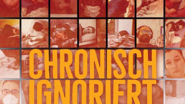 Das Filmplakat für „Chronisch Ignoriert“ zeigt eine Collage von Menschen, die meist in Betten liegen.