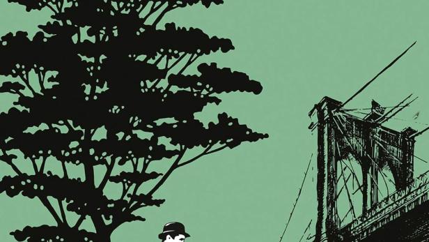 Illustration des Buchcovers „Ein Baum wächst in Brooklyn“ mit der Brooklyn Bridge im Hintergrund.