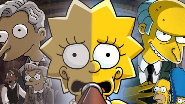 Das Poster für „The Simpsons: The Past and the Furious“ auf Disney+ zeigt Lisa in zwei Zeitebenen.