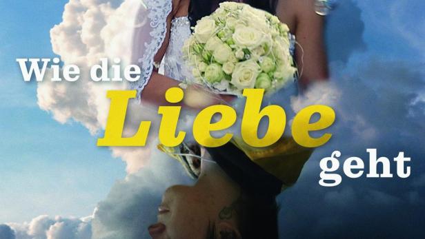 Das Filmplakat zu „Wie die Liebe geht“ zeigt eine lächelnde Braut vor blauem Himmel.