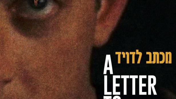 Das Filmplakat für „A Letter to David“ zeigt das Gesicht eines Mannes, in dessen Auge ein weiteres Gesicht reflektiert wird.