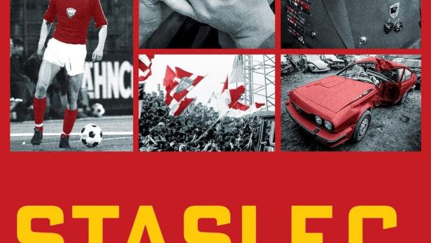 Das Cover für „Stasi F.C.“ zeigt verschiedene Bilder im Zusammenhang mit der Stasi und Fußball.