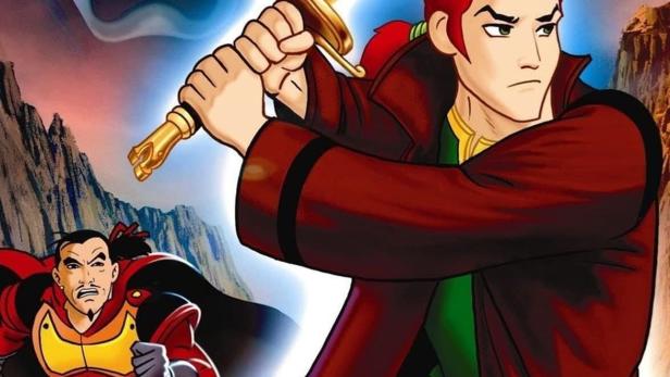 Cover der animierten Serie „Highlander“ mit Duncan MacLeod, der ein Schwert hält.