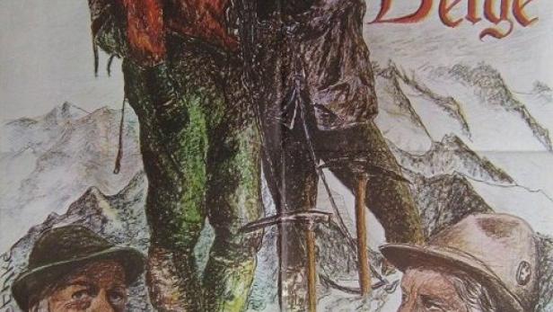 Das Filmplakat für „Ruf der Berge“ zeigt Bergsteiger und Schauspieler wie Beppo Brem.