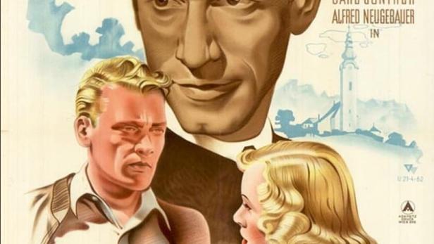 Das Filmplakat für „Das Siegel Gottes“ zeigt drei Personen und eine Kirche.