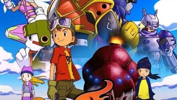 Das Gruppenbild der Charaktere aus der Anime-Serie „Digimon Frontier“.