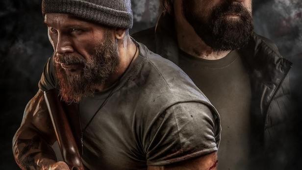 Das Filmplakat für „Stand Your Ground“ zeigt zwei bärtige Männer, von denen einer ein Gewehr hält.