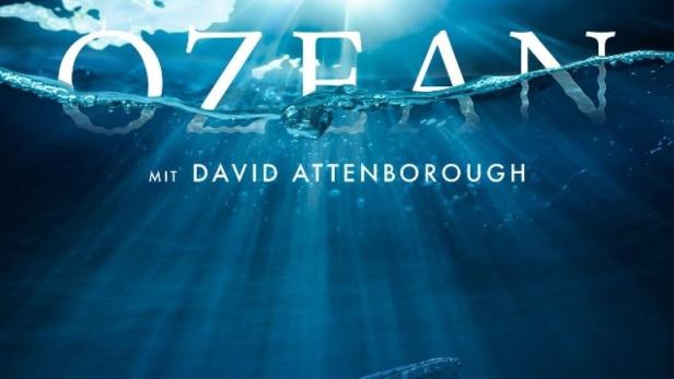 Das Filmplakat für „Ozean“ mit David Attenborough zeigt einen Wal unter der Meeresoberfläche.