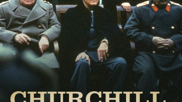 Das Filmplakat zeigt Churchill, Roosevelt und Stalin auf dem Weg nach Jalta.