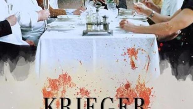 Das Filmplakat für „Krieger & Liebhaber“ zeigt eine Abendgesellschaft an einem Tisch mit Blutflecken.