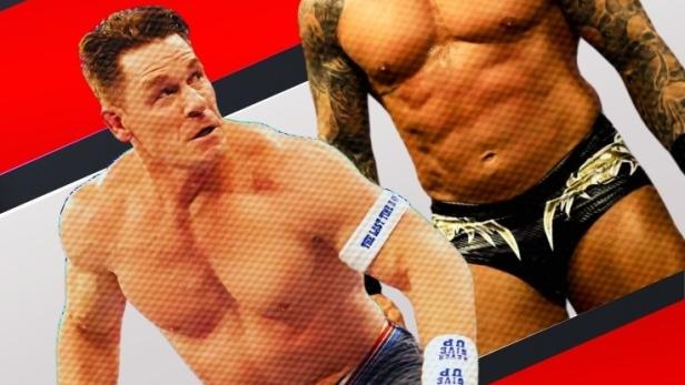 John Cena und Randy Orton auf einem Werbeplakat für WWE Backlash in St. Louis.
