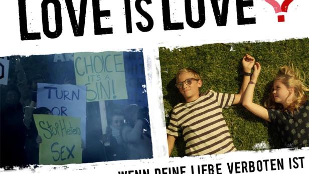 Das Filmplakat für „Love is Love“ zeigt verschiedene Paare und den Slogan „Wenn deine Liebe verboten ist“.