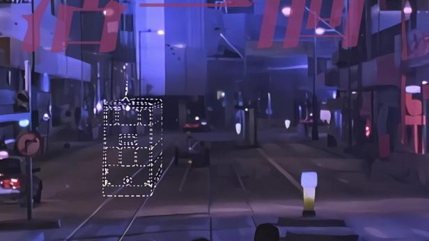 Zwei Personen gehen eine Straße entlang, im Hintergrund die Aufschrift „The Odd One Dies“.