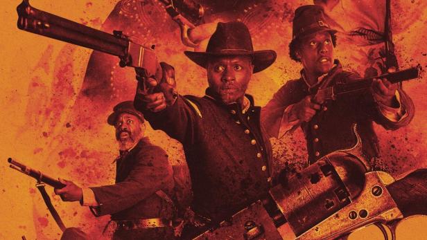 Das Filmplakat für „Resurrection Road“ zeigt bewaffnete Personen in Westernkleidung.