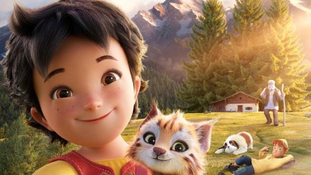 Das Filmplakat zu „Heidi – Die Legende vom Luchs“ zeigt Heidi mit einem kleinen Luchs in den Armen.