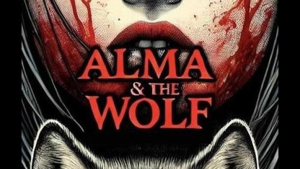 Das Cover von „Alma & The Wolf“ zeigt eine blutverschmierte Frau über dem Gesicht eines Wolfes.