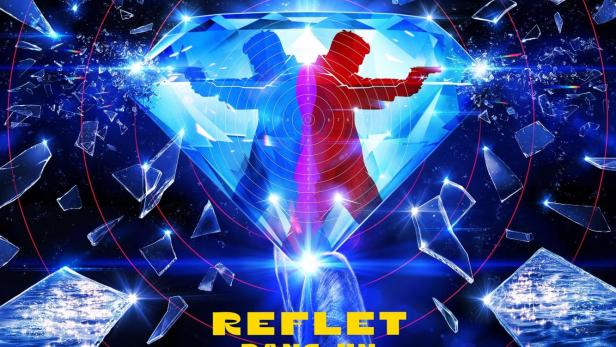 Das Filmplakat für „Reflet dans un diamant mort“ zeigt Augen über einem Diamanten mit einer Schießszene.