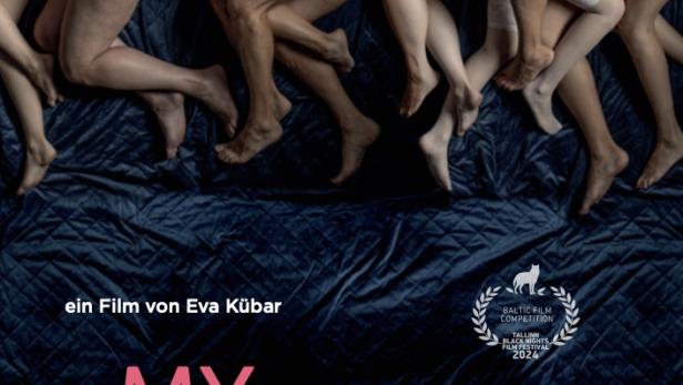 Das Filmplakat für „My Partners“ zeigt mehrere nackte Menschen, die auf einem Bett liegen.