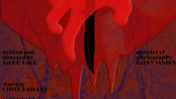 Das Filmplakat für „Blood Bond“ zeigt eine Hand, die ein Messer hält, mit Blut, das heruntertropft.
