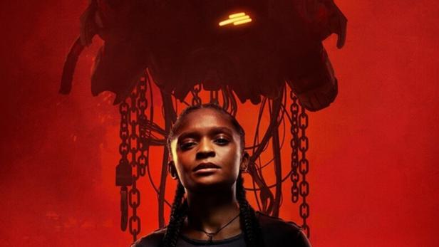 Ein Plakatmotiv von Ironheart vor einem roten Hintergrund mit Ketten.