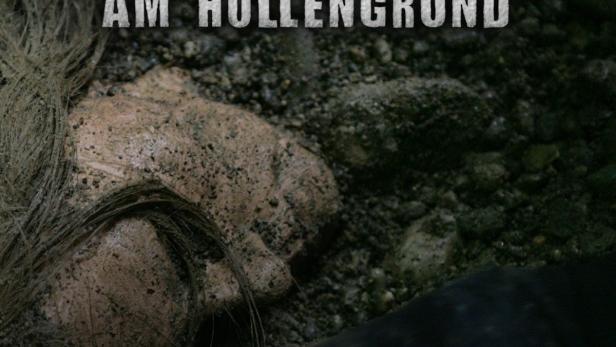 Plakat für „Mord am Höllengrund“ auf ZDF, mit einer Leiche im Geröll.