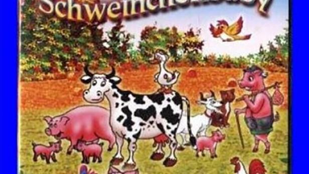 Das Cover der DVD „Janis das Schweinchenbaby“ mit einer Kuh, Schweinen und anderem Getier.