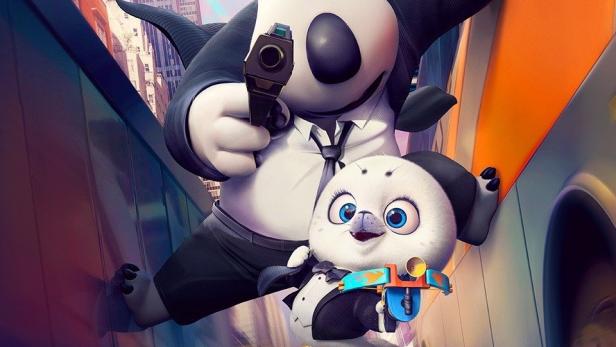 Das Filmplakat für „Agent Backkom: Kings Bear“ zeigt einen Bären und einen Hund als Agenten in einer actionreichen Szene.