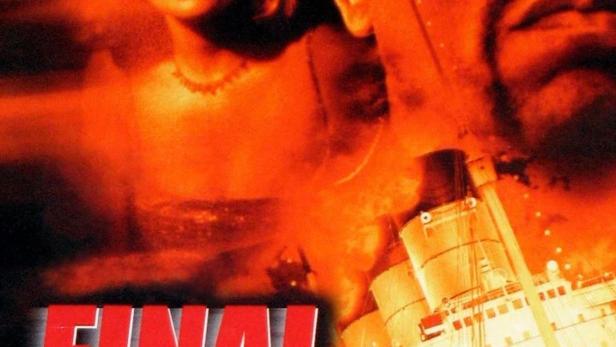 Das Filmplakat für „Final Voyage“ zeigt eine Frau, einen Mann und ein sinkendes Schiff in rotem Licht.