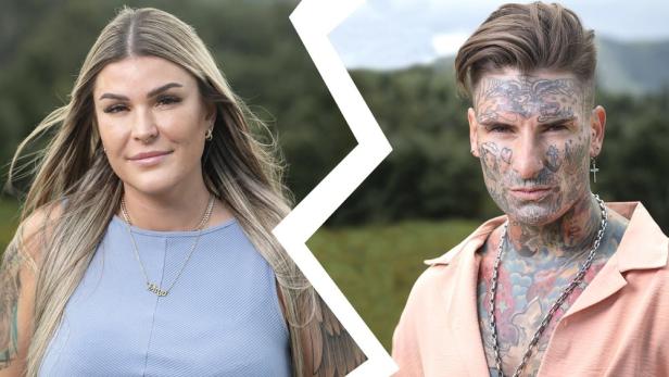 Ein getrenntes Bild von Gloria und Nikola vor einem unscharfen Hintergrund.