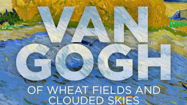 Ein Gemälde von Vincent van Gogh mit einem Heuhaufen in einem Weizenfeld unter bewölktem Himmel.