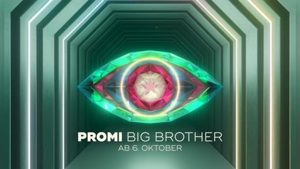 Ein stilisiertes, buntes Auge vor einem grünen Tunnel für „Promi Big Brother“.