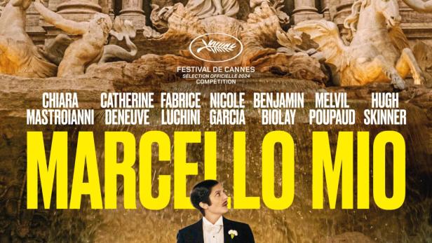 Das Filmplakat zu „Marcello Mio“ zeigt einen Mann im Smoking im Trevi-Brunnen.