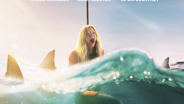 Eine Frau ist von Haien umgeben, Filmposter für „Dangerous Animals“.