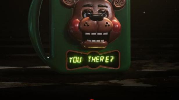 Ein „Faz-Talker“ aus dem Film „Five Nights at Freddy's 2“ mit der Aufschrift „You there?“.