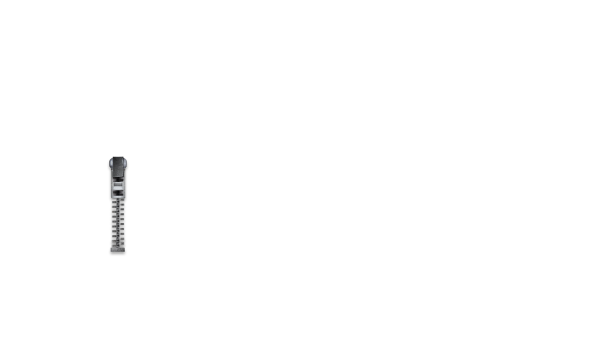 Ein grauer Reißverschluss vor einem weißen Hintergrund.