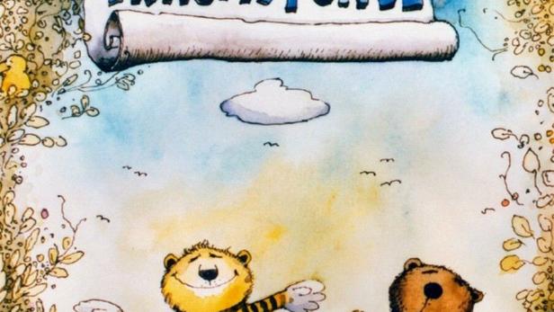 Illustration von Janoschs „Traumstunde“ mit Tiger, Bär und anderen Figuren.