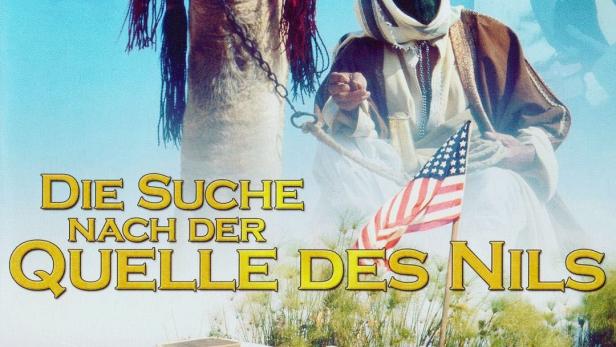 Das Filmplakat für „Die Suche nach der Quelle des Nils“ zeigt eine Abenteuerexpedition.