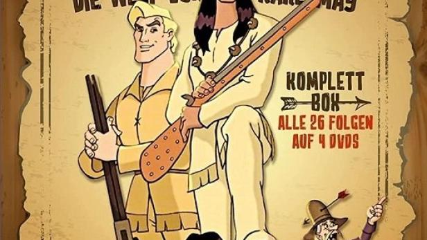 Das Cover der DVD-Box „Winnetoons – Die Welt von Karl May“ mit den animierten Figuren Winnetou und Old Shatterhand.