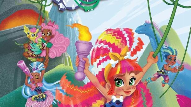 Illustration für „Cave Club“ mit mehreren animierten Mädchen in einer Dschungelkulisse.