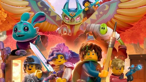 Das LEGO DREAMZzz-Poster zeigt LEGO-Figuren vor einer Traumlandschaft mit einem bedrohlichen Schloss.