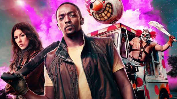 Das Filmplakat für „Twisted Metal“ zeigt Anthony Mackie, Stephanie Beatriz und einen Clown in einem Eiswagen.