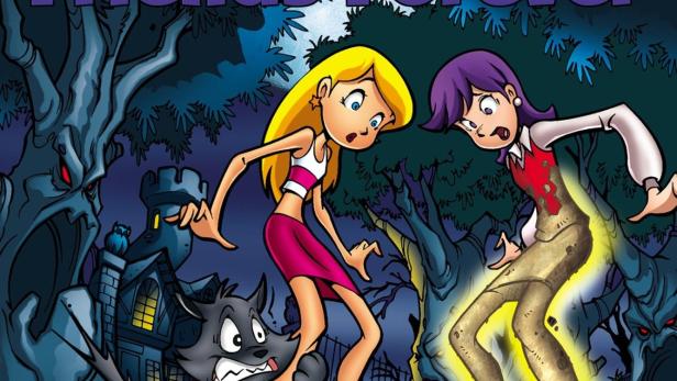 Das Cover von „Sabrina: Friends Forever“ zeigt Sabrina, eine Freundin und eine Katze in einem gruseligen Wald.