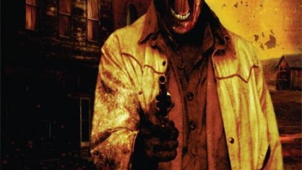 Ein Zombie-Cowboy mit Hut und Waffe auf dem Filmplakat zu „The Quick and the Undead“.