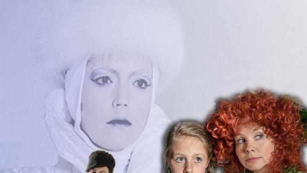 Das Filmplakat zu „Die Schneekönigin“ zeigt die Schneekönigin, Gerda, Kay und die Blumenfrau.