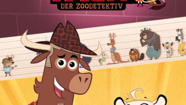 Das Poster für die Zeichentrickserie „Sherlock Yack – Der Zoodetektiv“ mit Sherlock und seiner Partnerin Miriam.