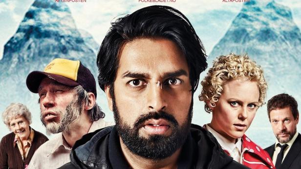 Das Filmplakat zu „Hellfjord“ zeigt mehrere Charaktere vor einer Bergkulisse.