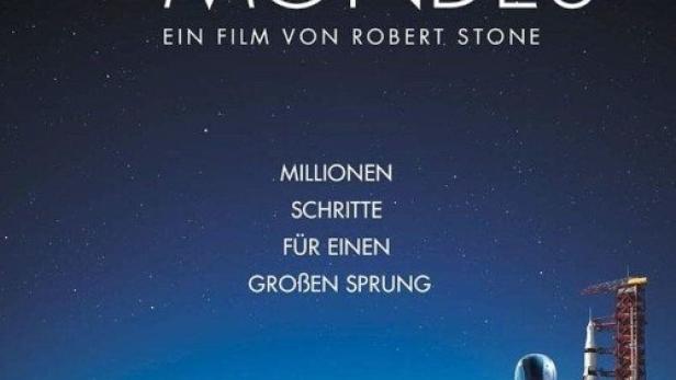 Das Filmplakat für „Die Eroberung des Mondes“ zeigt einen Astronauten vor einer Rakete.