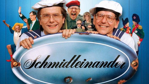 Das Cover der DVD-Gesamtedition von „Schmidteinander“ mit Harald Schmidt und Herbert Feuerstein.